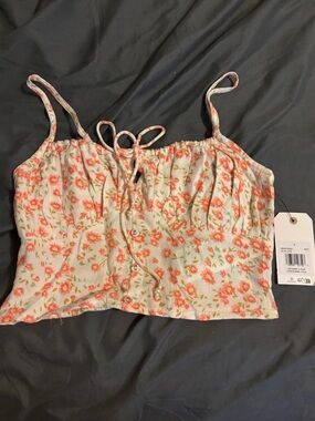 Billabong Floral Tie-Front Cropped Cami Top - Coral Floral Size small